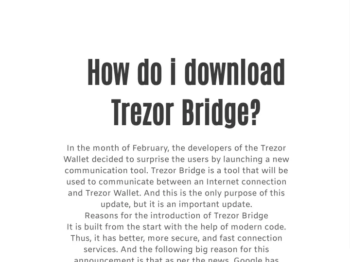 how do i download trezor bridge communication