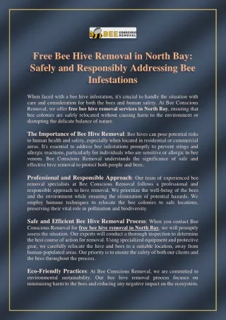 Free Bee Hive Removal in North Bay