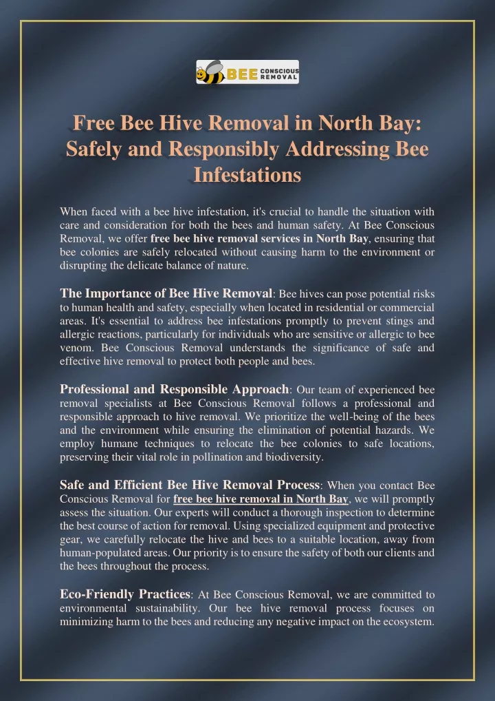free bee hive removal in north bay safely