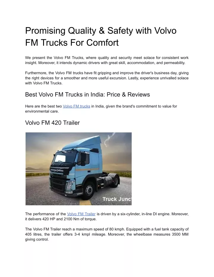 promising quality safety with volvo fm trucks