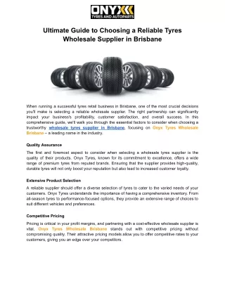 Choosing a Reliable Tyres Wholesale Supplier in Brisbane