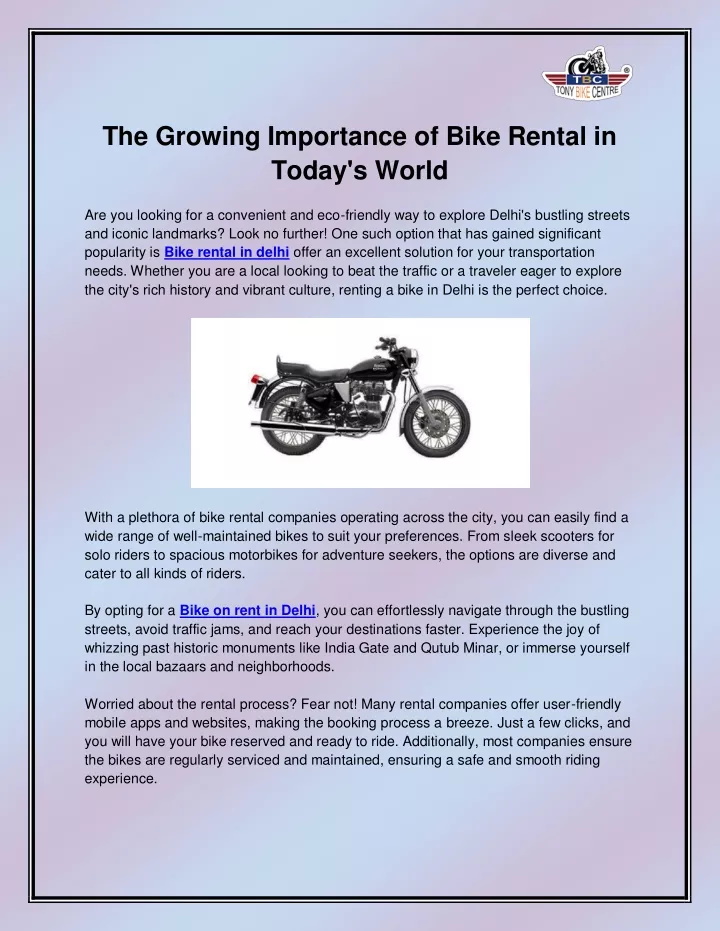 the growing importance of bike rental in today