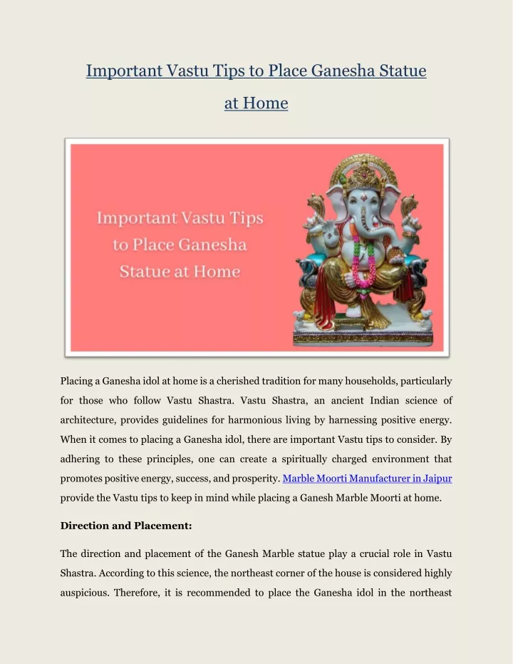 important vastu tips to place ganesha statue