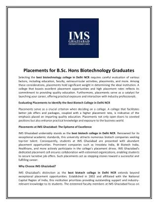 Placements for BSC Biotechnlogy Graduates