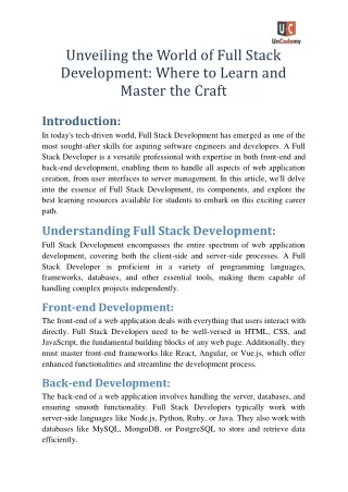 unveiling the world of full stack development