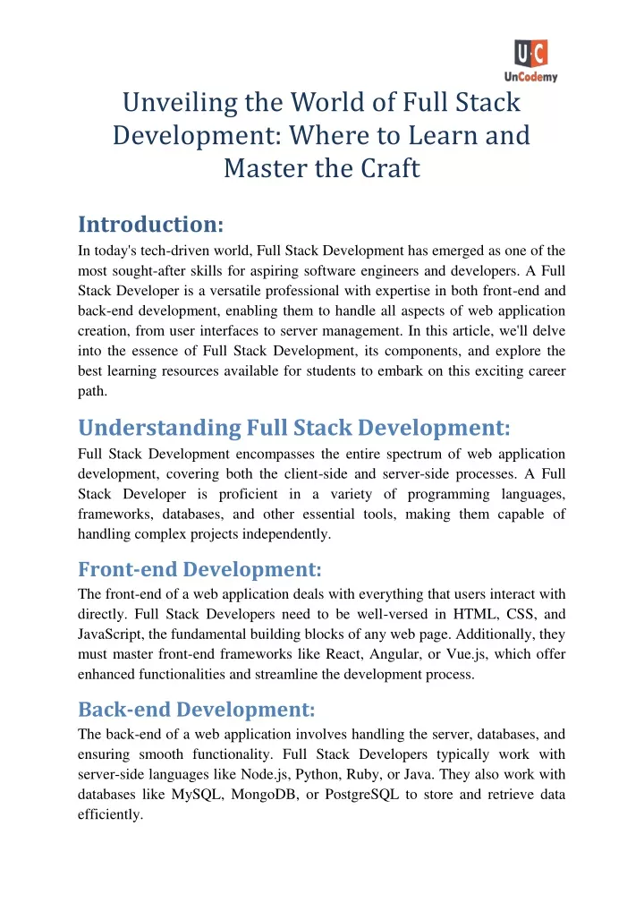 unveiling the world of full stack development