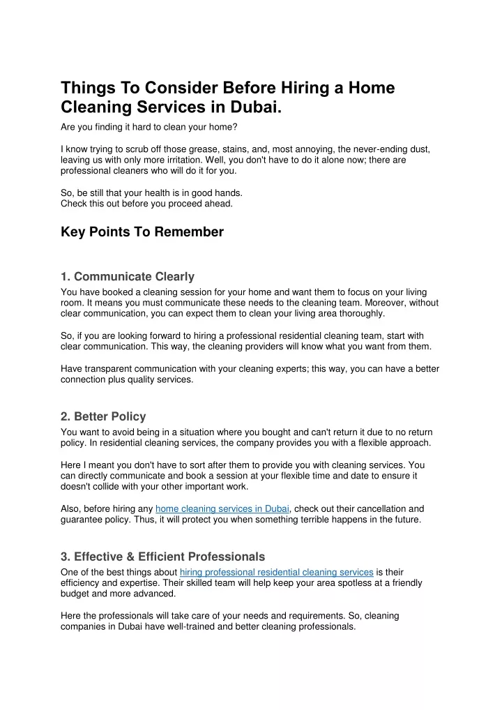 things to consider before hiring a home cleaning