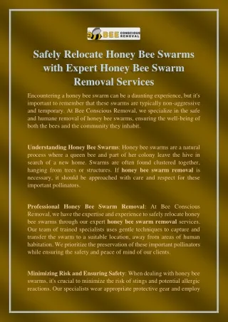 Safely Relocate Honey Bee Swarms with Expert Honey Bee Swarm Removal Services