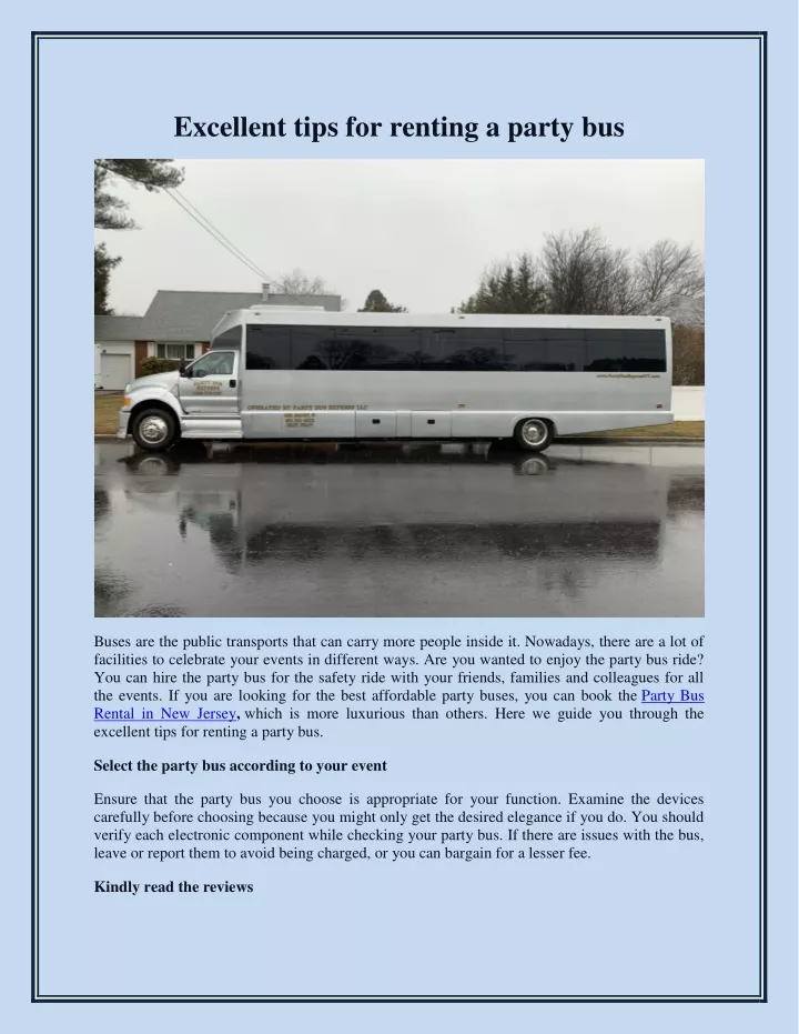 excellent tips for renting a party bus