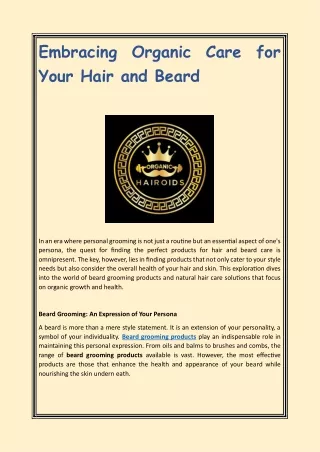 Embracing Organic Care for Your Hair and Beard