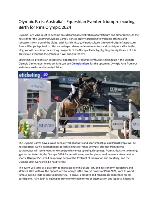 Olympic Paris  Australia’s Equestrian Eventer triumph securing Berth for Paris Olympic 2024