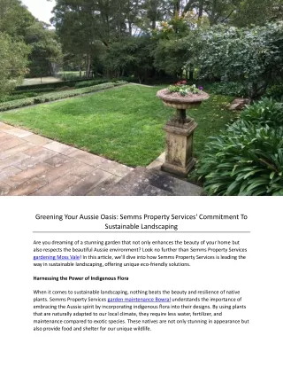 Greening Your Aussie Oasis: Semms Property Services' Commitment To Sustainable Landscaping