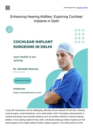 Enhancing Hearing Abilities Exploring Cochlear Implants in Delhi