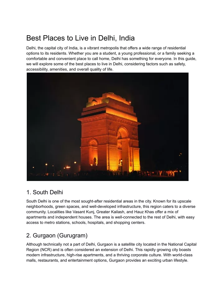 best places to live in delhi india