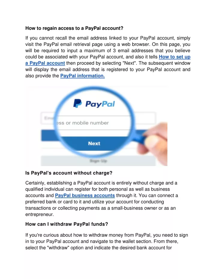 how to regain access to a paypal account
