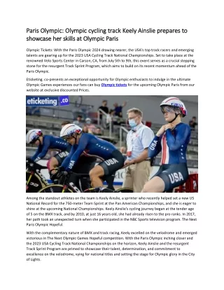 Paris Olympic  Olympic cycling track Keely Ainslie prepares to showcase her skills at Olympic Paris