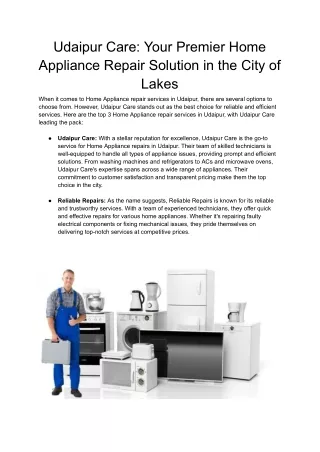 Udaipur Care_ Your Premier Home Appliance Repair Solution in the City of Lakes