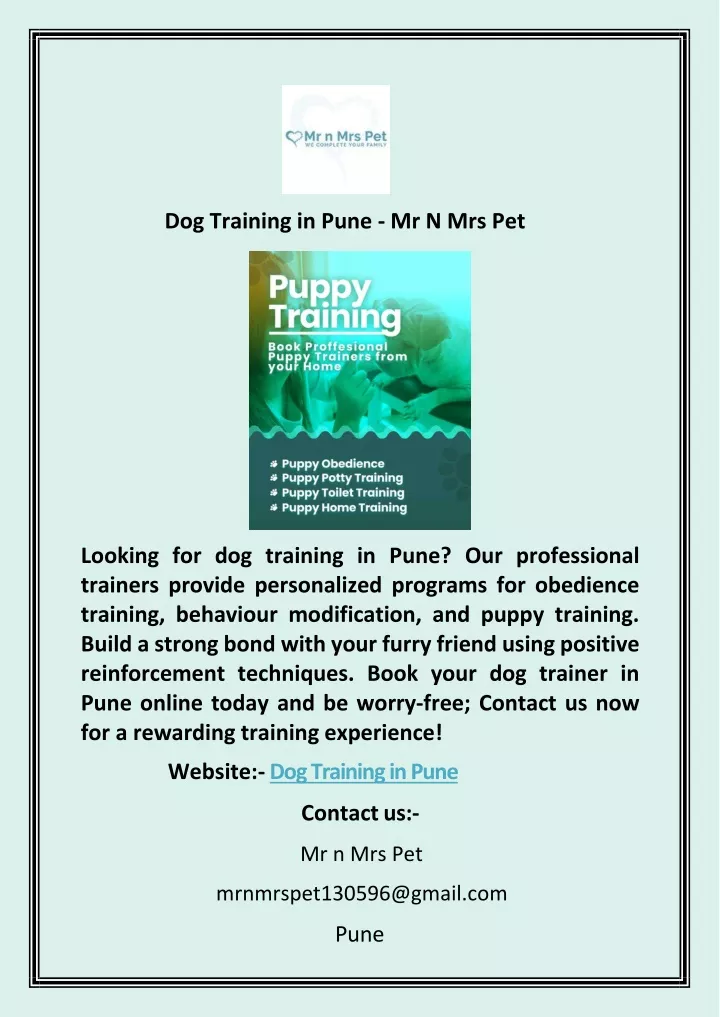 dog training in pune mr n mrs pet