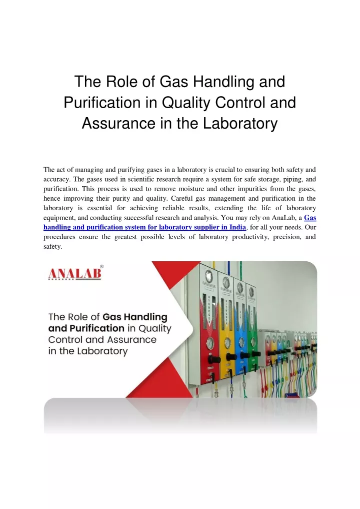 the role of gas handling and purification