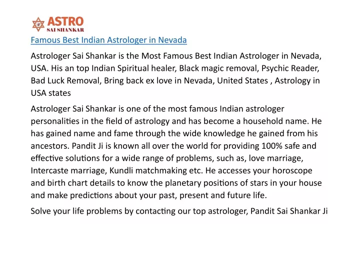 famous best indian astrologer in nevada