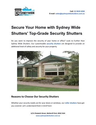 Secure Your Home with Sydney Wide Shutters' Top-Grade Security Shutters.pdf