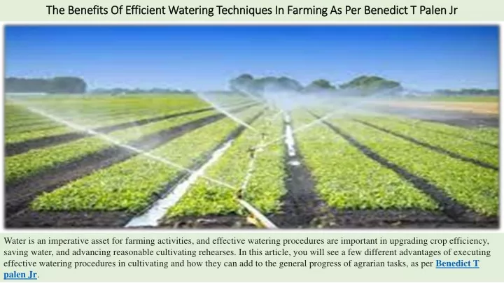 the benefits of efficient watering techniques in farming as per benedict t palen jr