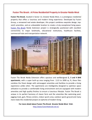 Find Your Dream Home at Fusion The Brook Noida Extension