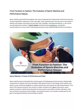 From Function to Fashion- The Evolution of Sports Watches and Performance Glasses