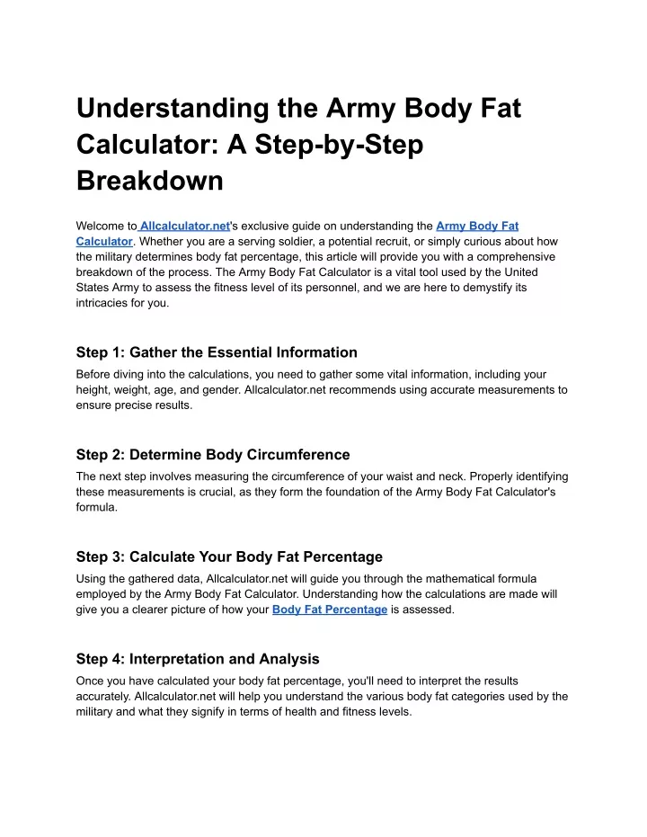 understanding the army body fat calculator a step