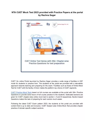 NTA CUET Mock Test 2023 provided with Practice Papers at the portal by Rachna Sagar