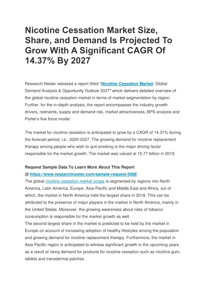 nicotine cessation market size share and demand