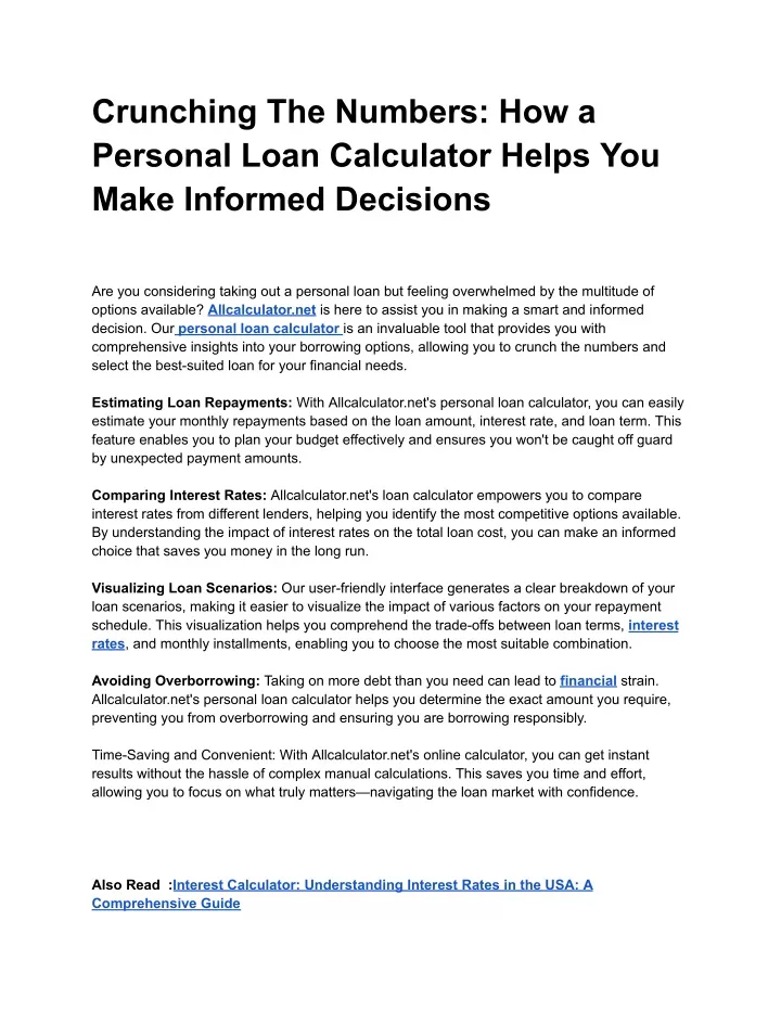 crunching the numbers how a personal loan