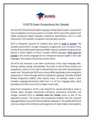 Is IELTS exam compulsory for Canada