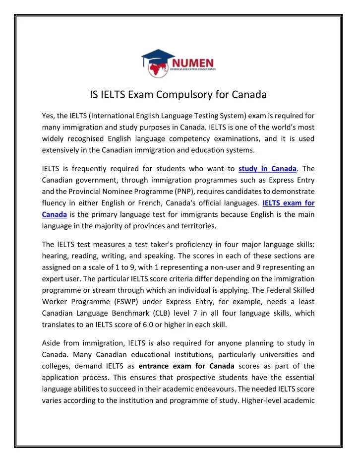 is ielts exam compulsory for canada