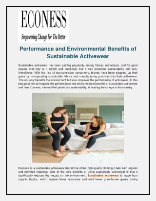 Performance and Environmental Benefits of Sustainable Activewear