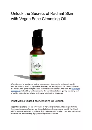 Vegan Face Cleansing Oil