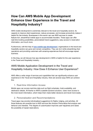 How Can AWS Mobile App Development Enhance User Experience in the Travel and Hospitality Industry_
