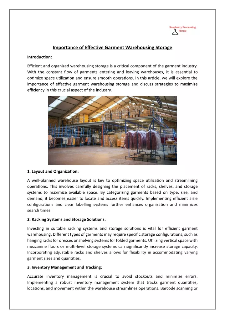 importance of effective garment warehousing