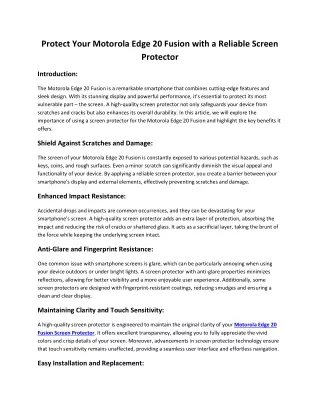 Protect Your Motorola Edge 20 Fusion with a Reliable Screen Protector