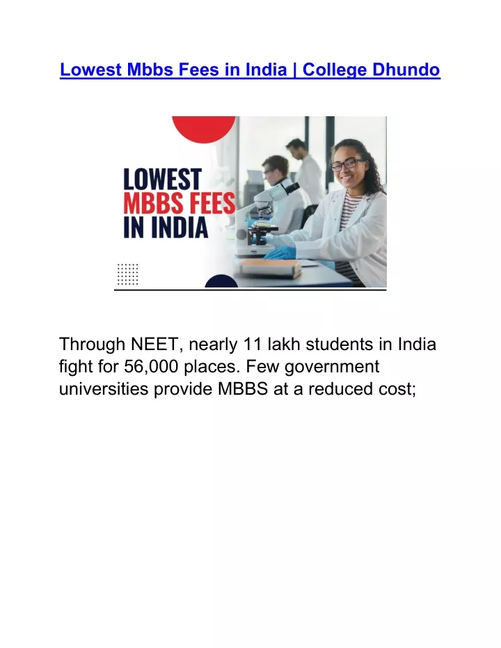 lowest mbbs fees in india college dhundo