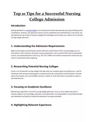 Top 10 Tips for a Successful Nursing College Admission