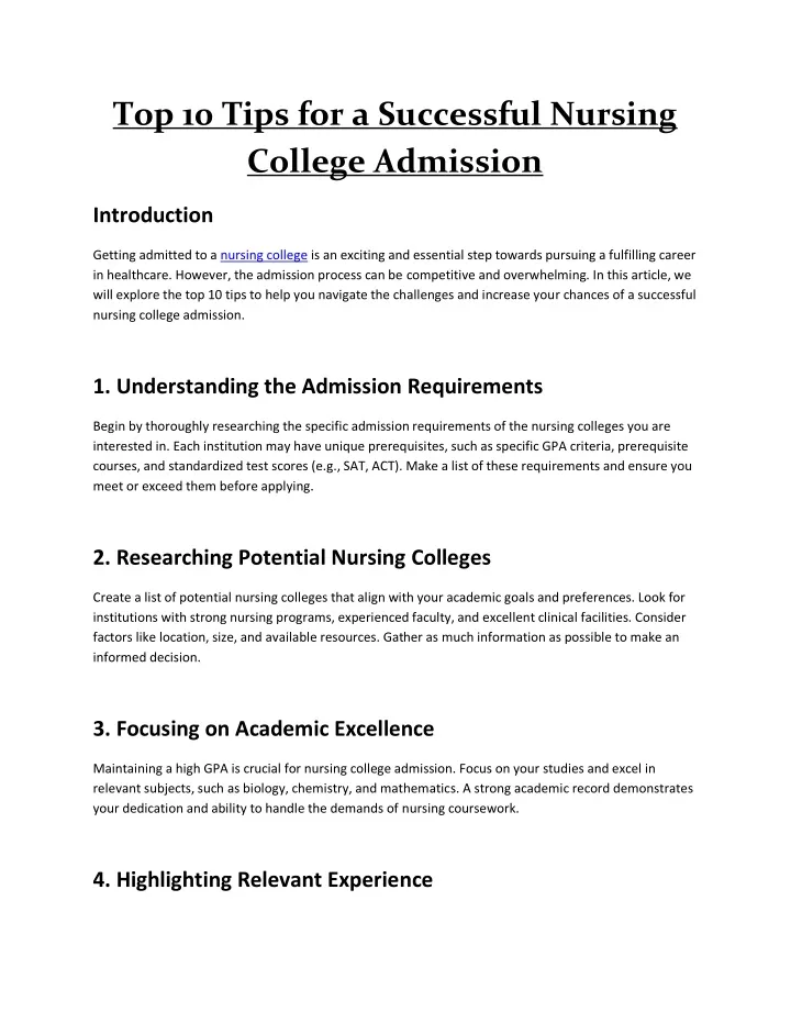 top 10 tips for a successful nursing college