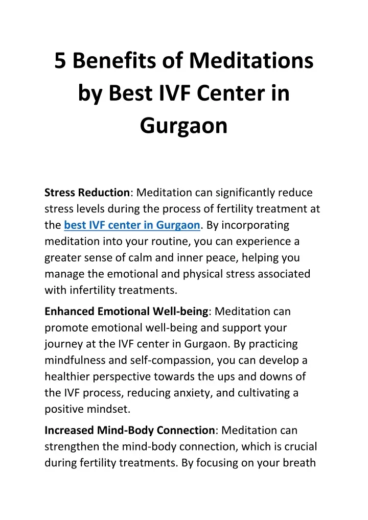5 benefits of meditations by best ivf center