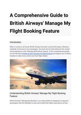 A Comprehensive Guide to British Airways' Manage My Flight Booking Feature