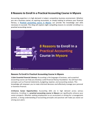 8 Reasons To Enroll In A Practical Accounting Course In Mysore