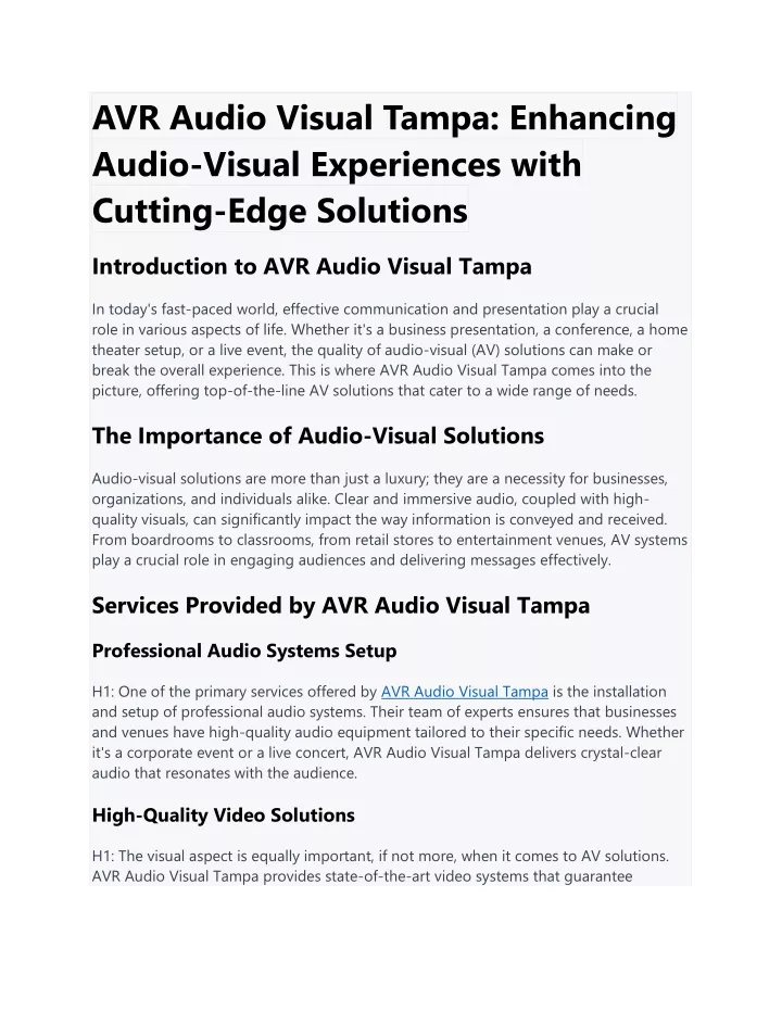 avr audio visual tampa enhancing audio visual