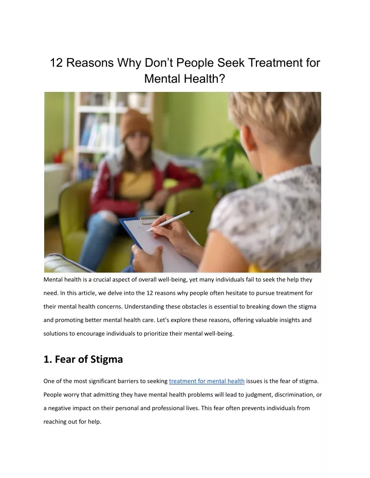 12 reasons why don t people seek treatment