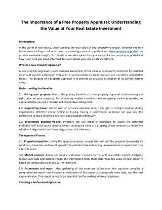 The Importance of a Free Property Appraisal Understanding the Value of Your Real Estate Investment