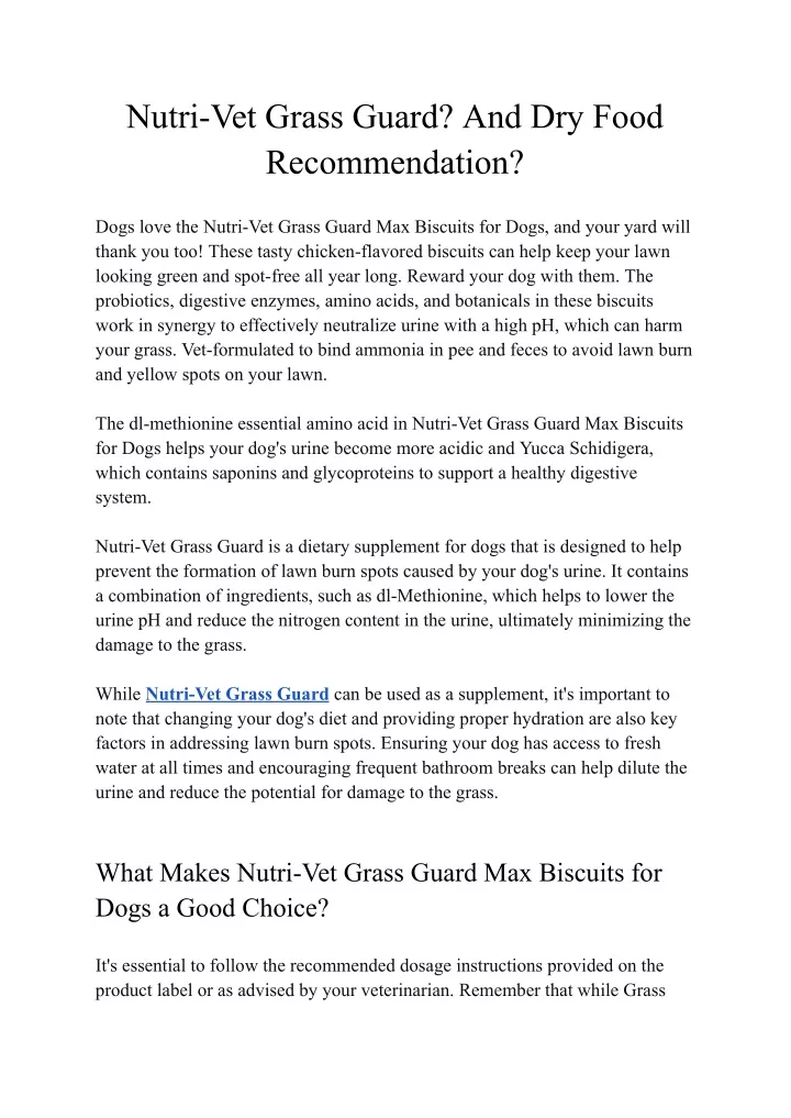 nutri vet grass guard and dry food recommendation
