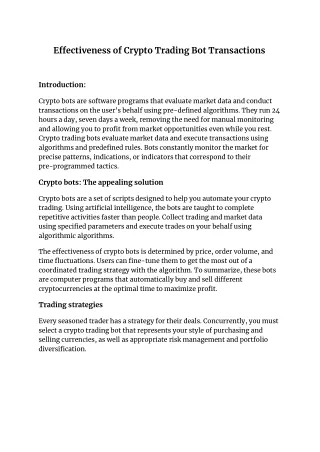 Effectiveness of Crypto Trading Bot Transactions